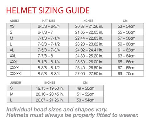 bolle helmet size chart